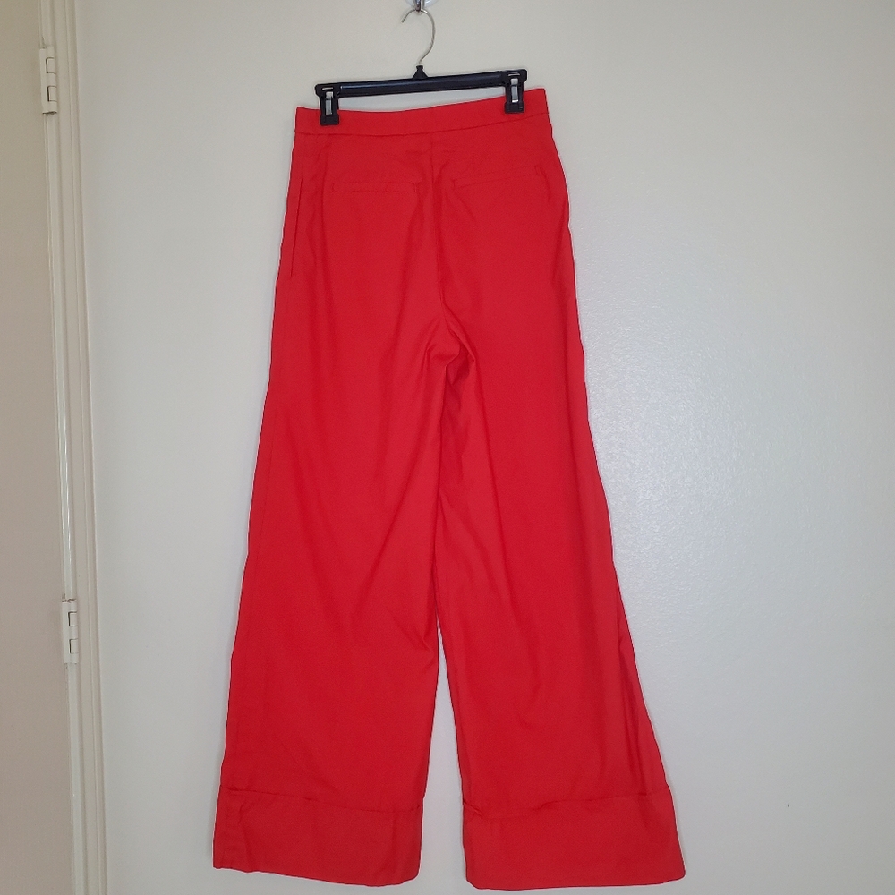 Anthropologie Poplin Wide Leg Red Rouge Flare Cotton Casual Pants Women's Sz 4 - Picture 2 of 10